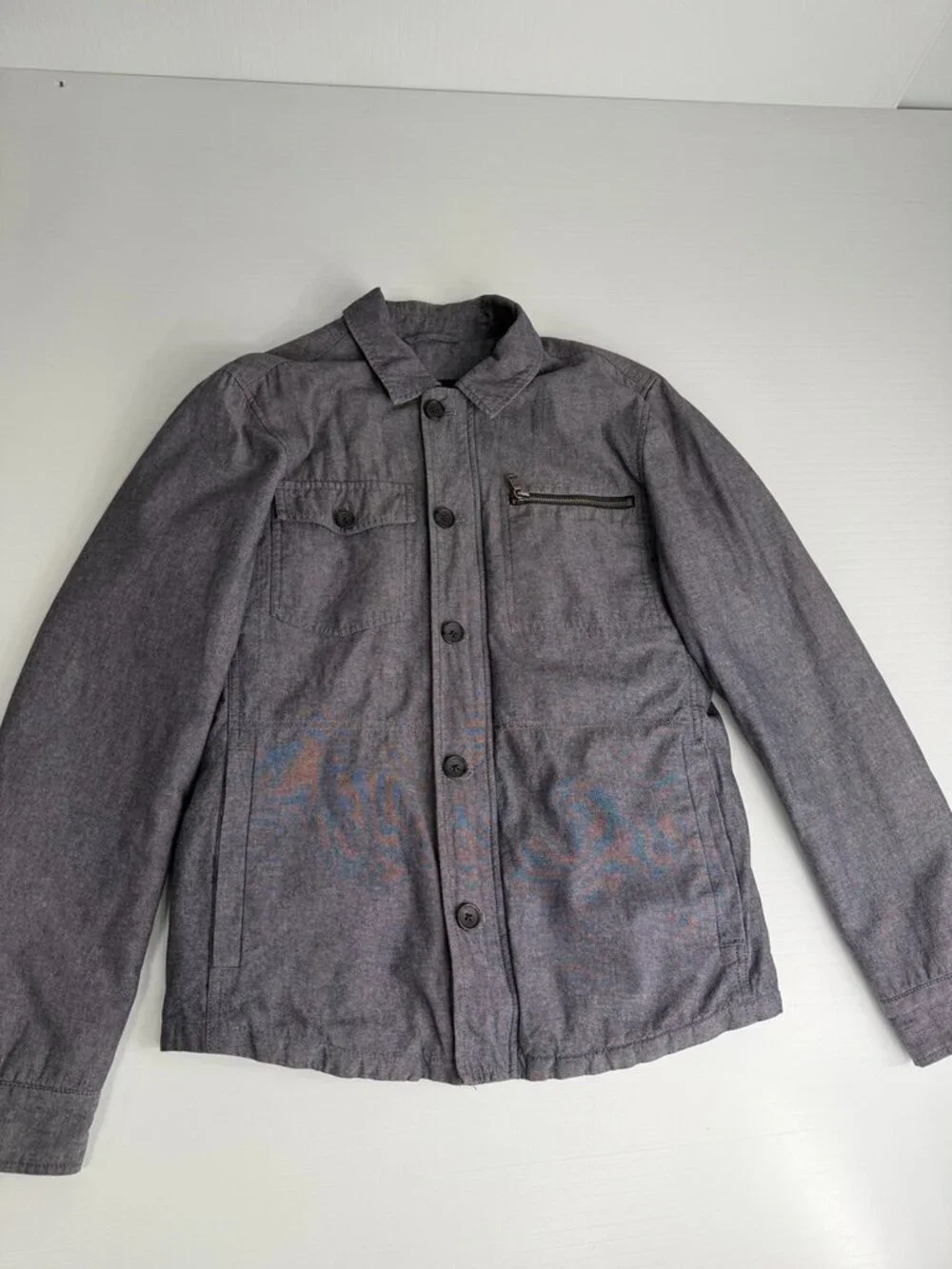 Banana Republic Jacket Men Small Zip Button Pocket Military Collar Work Party Go